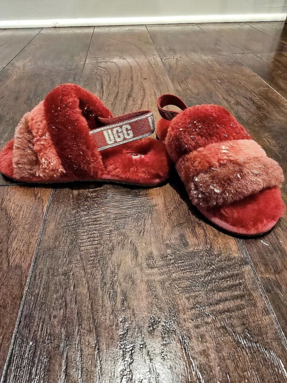 UGG Fluff Yeah Slide Slippers Red & Pink US 11